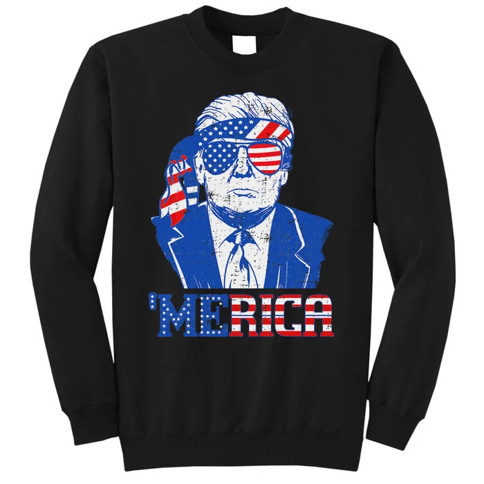 Trump Merica Sunglasses Us Flag 4th Of July Tall Sweatshirt