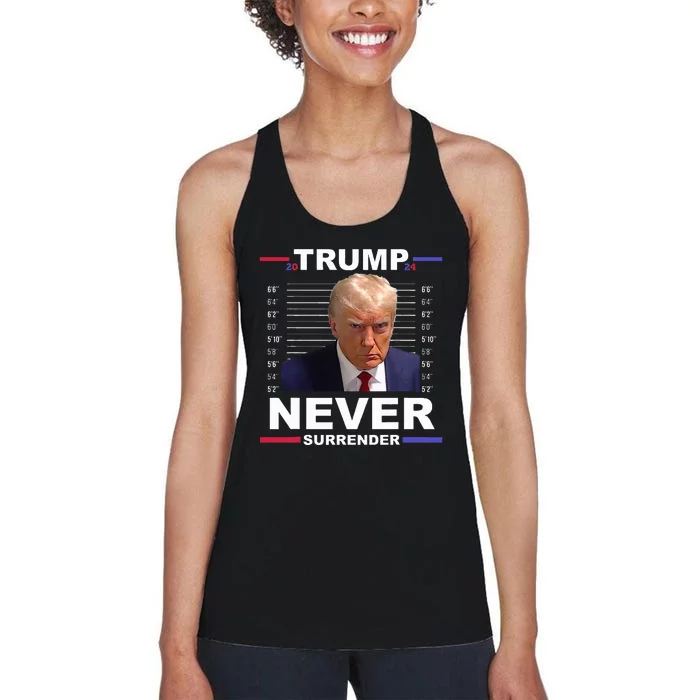 Trump Mug Shot Never Surrender Trump 2024 Pro Trump Women's Racerback Tank