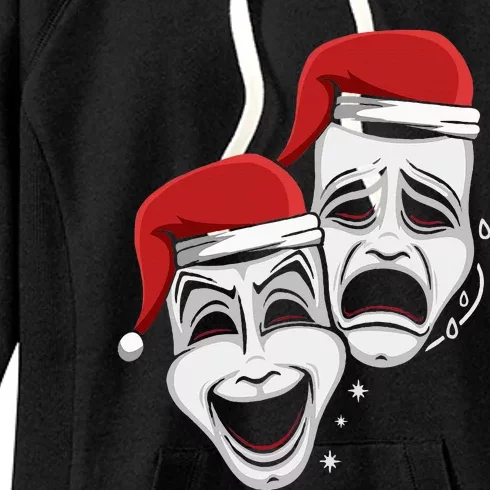 Theater Mask Santa Hat Christmas Pajama Musical Broadway Women's Fleece Hoodie