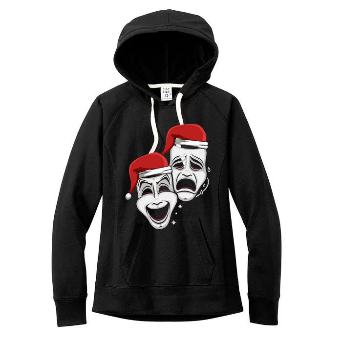 Theater Mask Santa Hat Christmas Pajama Musical Broadway Women's Fleece Hoodie