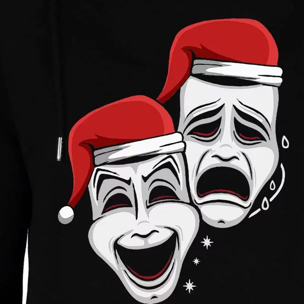 Theater Mask Santa Hat Christmas Pajama Musical Broadway Womens Funnel Neck Pullover Hood