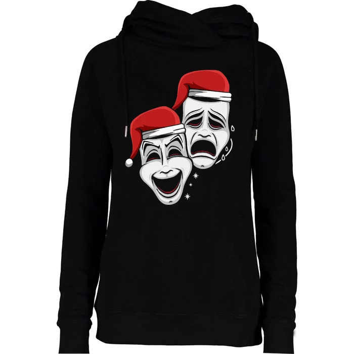 Theater Mask Santa Hat Christmas Pajama Musical Broadway Womens Funnel Neck Pullover Hood