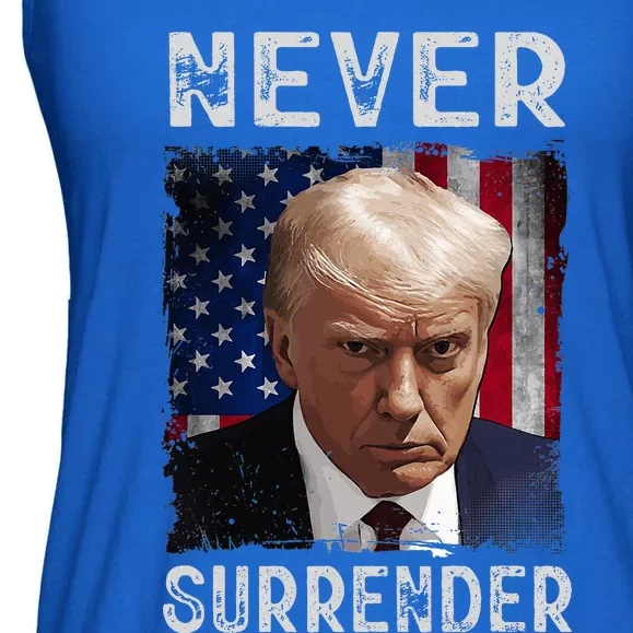 T.rump M.ug S.hot Wanted Save America 2024 Never Surrender Ladies Essential Flowy Tank