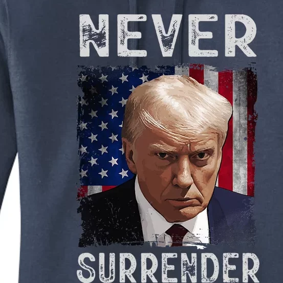 T.rump M.ug S.hot Wanted Save America 2024 Never Surrender Women's Pullover Hoodie