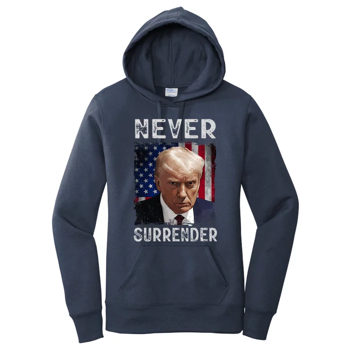 T.rump M.ug S.hot Wanted Save America 2024 Never Surrender Women's Pullover Hoodie