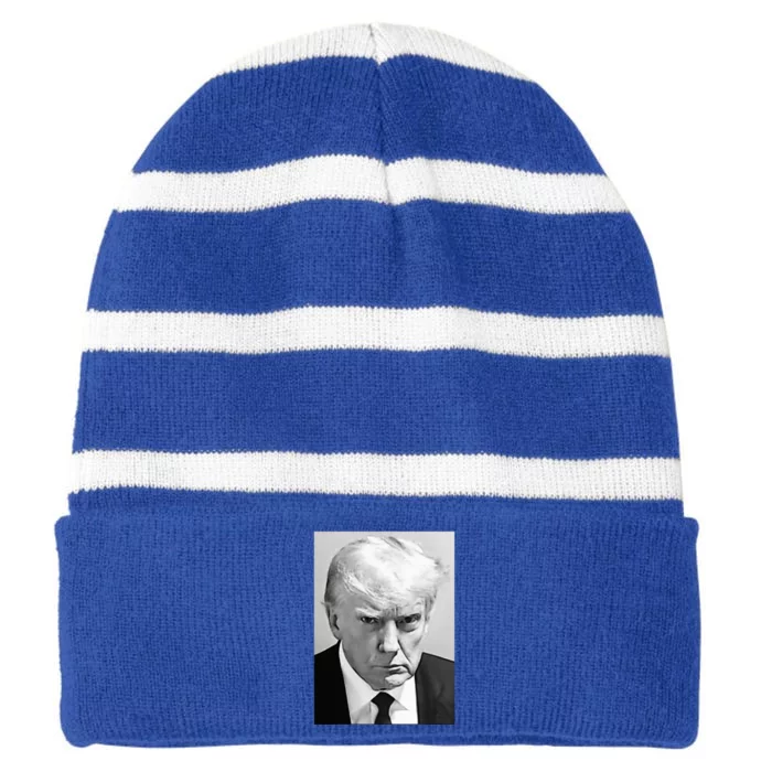 Trump Mug Shot Donald Trump Mug Shot Striped Beanie with Solid Band