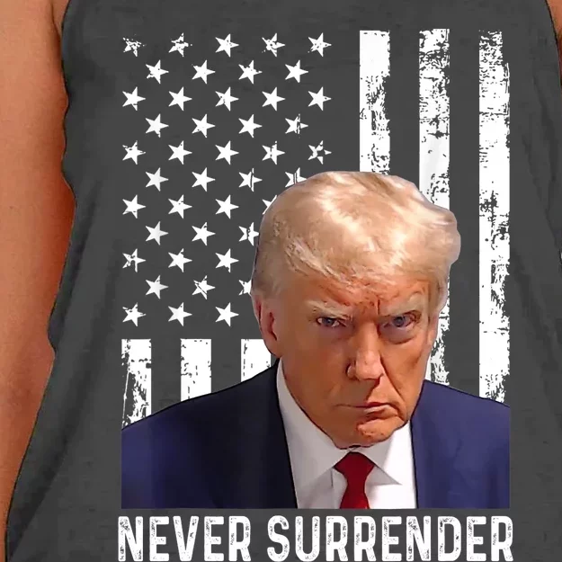 Trump Mug Shot Donald Trump Mug Shot Never Surrender Women's Knotted Racerback Tank