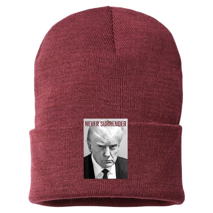 Trump Mug Shot Donald Trump Mug Shot Never Surrender Pro Trump Sustainable Knit Beanie