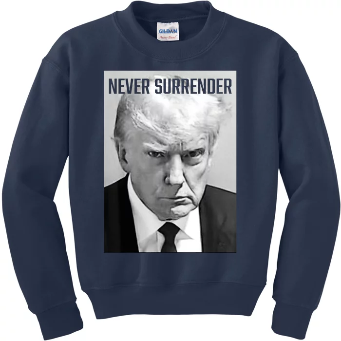 Trump Mug Shot Donald Trump Mug Shot Never Surrender Pro Trump Kids Sweatshirt