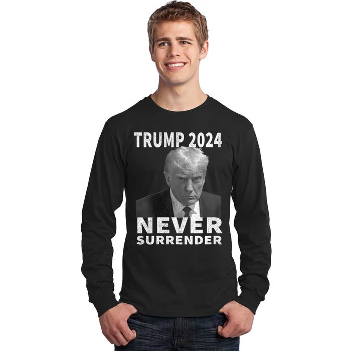 Trump Mug Shot Never Surrender Trump 2024 Pro Trump Vintage Tall Long Sleeve T-Shirt