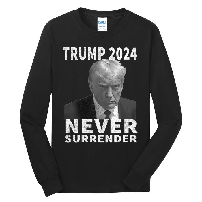 Trump Mug Shot Never Surrender Trump 2024 Pro Trump Vintage Tall Long Sleeve T-Shirt