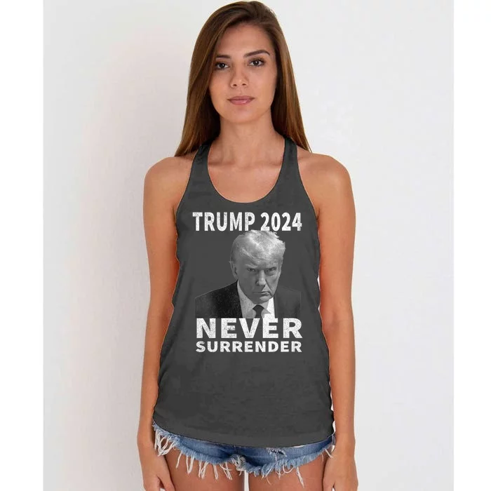 Trump Mug Shot Never Surrender Trump 2024 Pro Trump Vintage Women's Knotted Racerback Tank