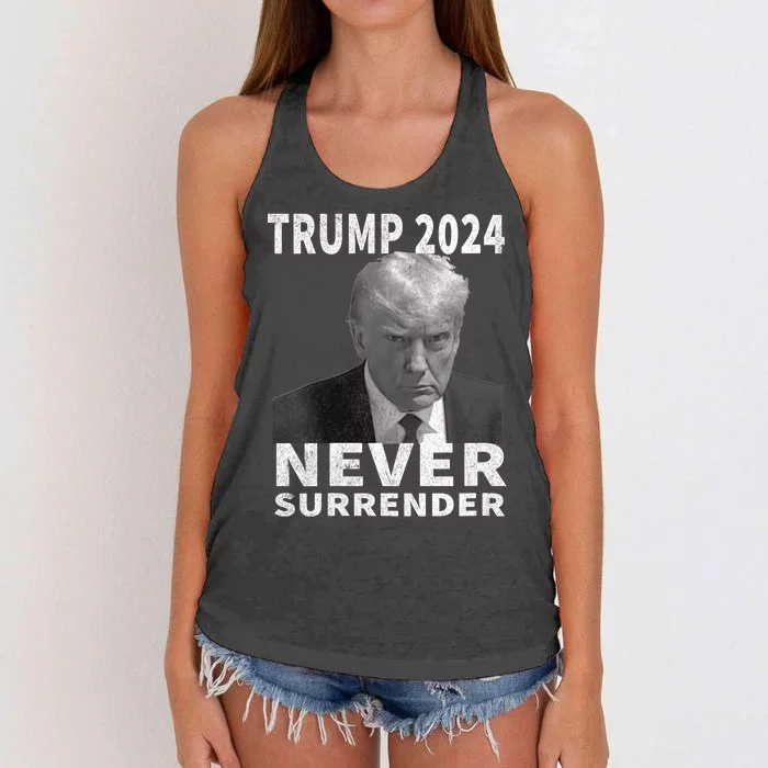 Trump Mug Shot Never Surrender Trump 2024 Pro Trump Vintage Women's Knotted Racerback Tank