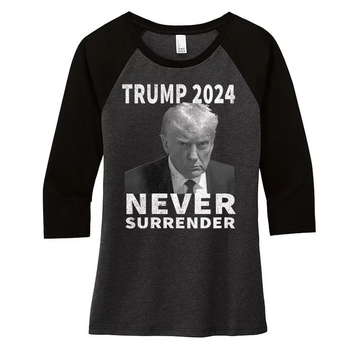 Trump Mug Shot Never Surrender Trump 2024 Pro Trump Vintage Women's Tri-Blend 3/4-Sleeve Raglan Shirt