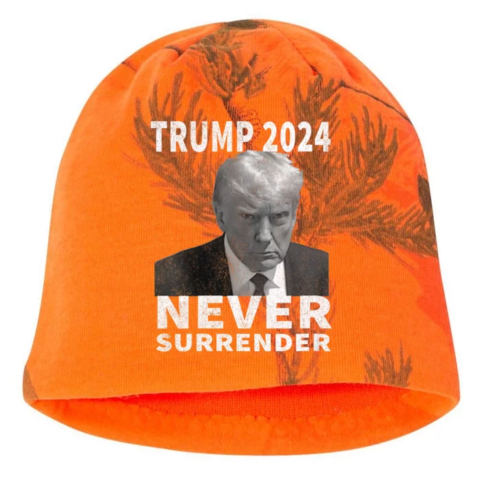 Trump Mug Shot Never Surrender Trump 2024 Pro Trump Vintage Kati - Camo Knit Beanie