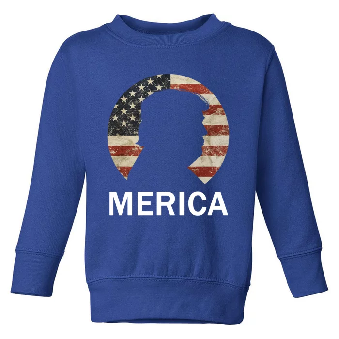 Trump Merica Silhouette Vintage American Flag Republican Gift Toddler Sweatshirt