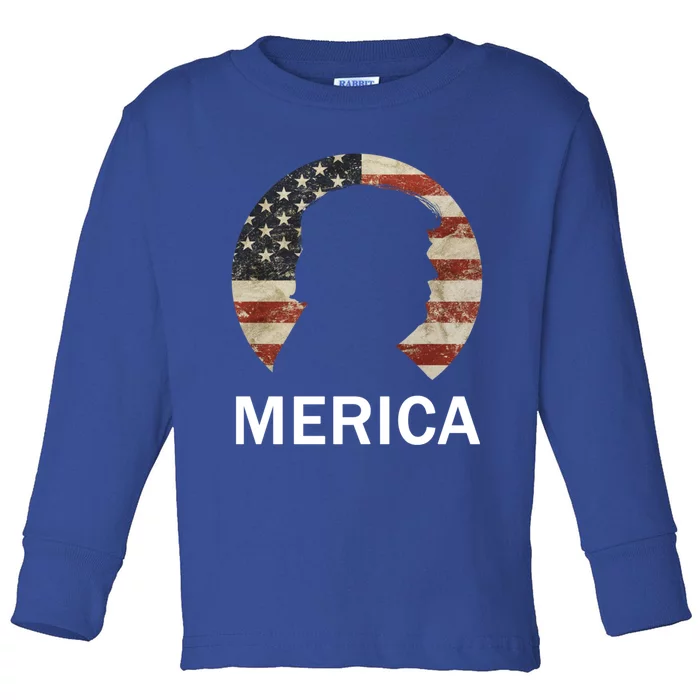 Trump Merica Silhouette Vintage American Flag Republican Gift Toddler Long Sleeve Shirt