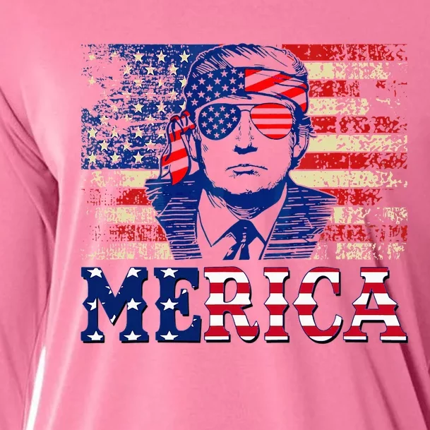 Trump Merica Shirts Fourth 4th Of July Trump Cooling Performance Long Sleeve Crew