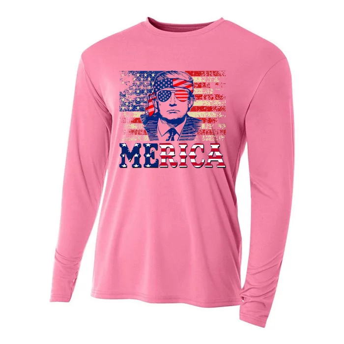 Trump Merica Shirts Fourth 4th Of July Trump Cooling Performance Long Sleeve Crew