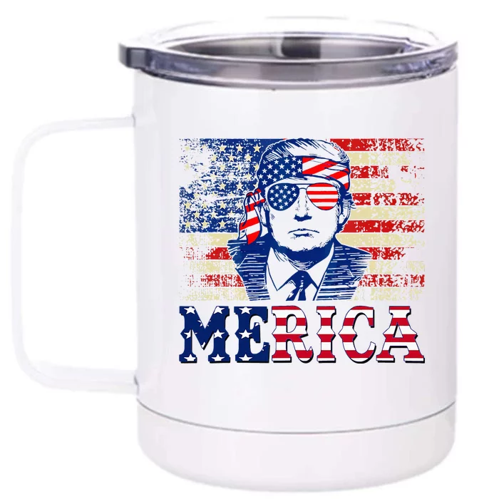 Trump Merica Shirts Fourth 4th Of July Trump Front & Back 12oz Stainless Steel Tumbler Cup