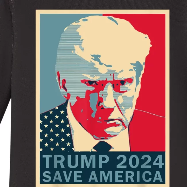 Trump Mug Shot 2024 Save America Trump Baby Long Sleeve Bodysuit