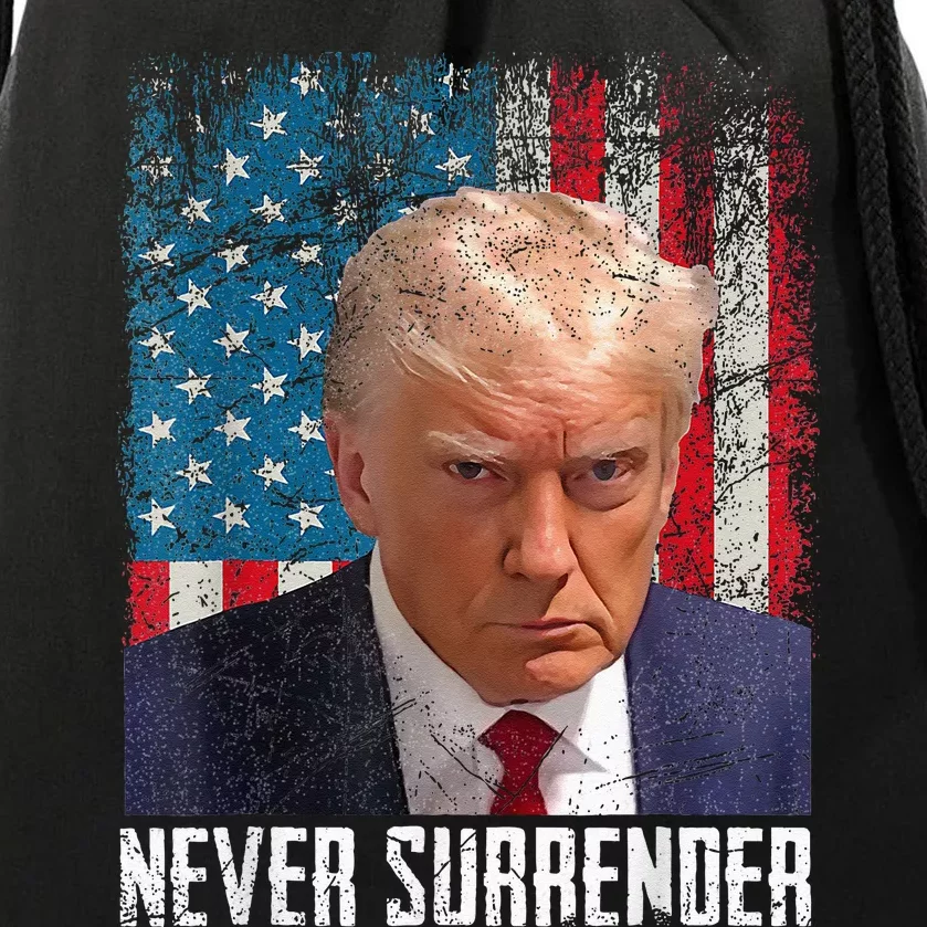 Trump Mug Shot Donald Trump Mug Shot Never Surrender Drawstring Bag