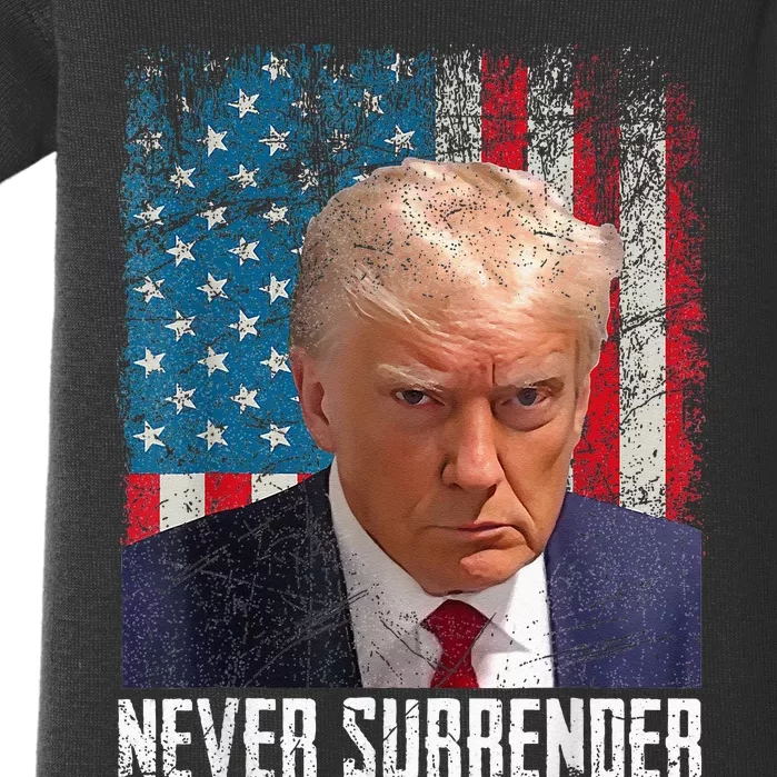 Trump Mug Shot Donald Trump Mug Shot Never Surrender Baby Bodysuit