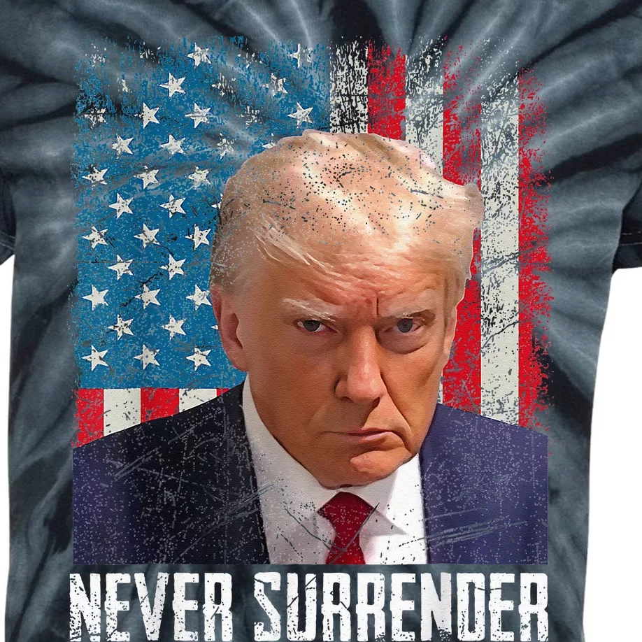 Trump Mug Shot Donald Trump Mug Shot Never Surrender Kids Tie-Dye T-Shirt