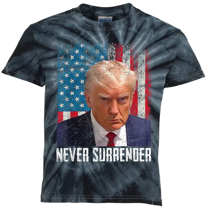 Trump Mug Shot Donald Trump Mug Shot Never Surrender Kids Tie-Dye T-Shirt