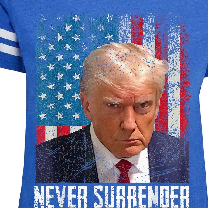 Trump Mug Shot Donald Trump Mug Shot Never Surrender Enza Ladies Jersey Football T-Shirt