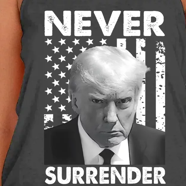 Trump Mug Shot Donald Trump Mug Shot Never Surrender Women's Knotted Racerback Tank