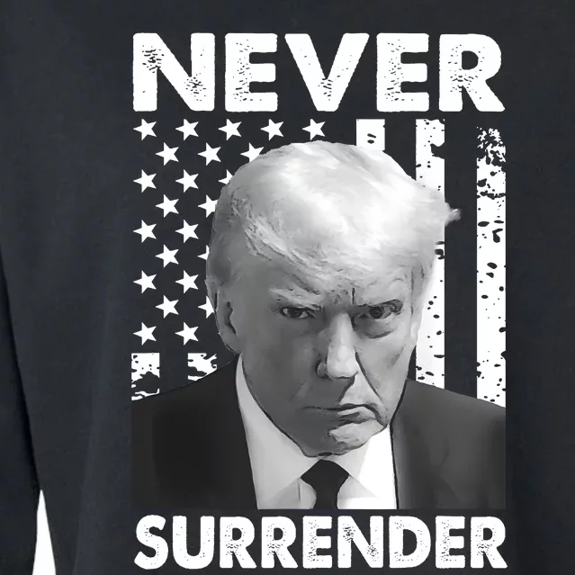 Trump Mug Shot Donald Trump Mug Shot Never Surrender Cropped Pullover Crew