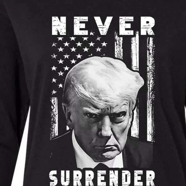 Trump Mug Shot Donald Trump Mug Shot Never Surrender Pro Trump Womens Cotton Relaxed Long Sleeve T-Shirt