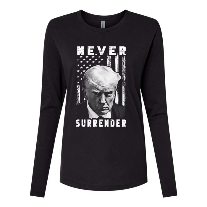 Trump Mug Shot Donald Trump Mug Shot Never Surrender Pro Trump Womens Cotton Relaxed Long Sleeve T-Shirt