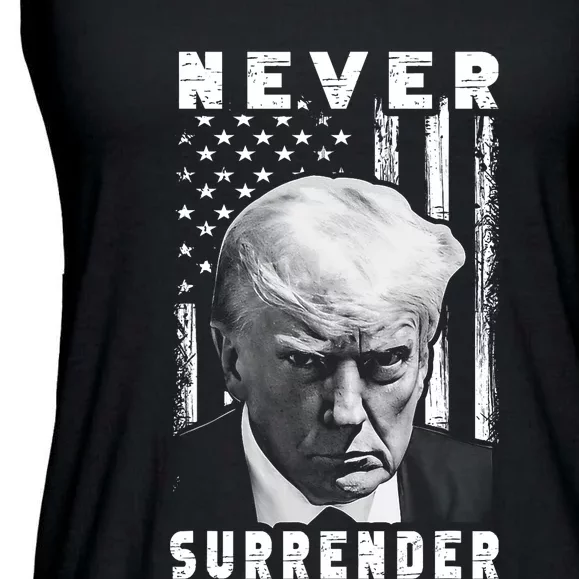 Trump Mug Shot Donald Trump Mug Shot Never Surrender Pro Trump Ladies Essential Flowy Tank