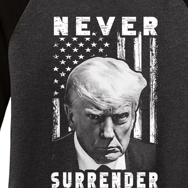 Trump Mug Shot Donald Trump Mug Shot Never Surrender Pro Trump Women's Tri-Blend 3/4-Sleeve Raglan Shirt