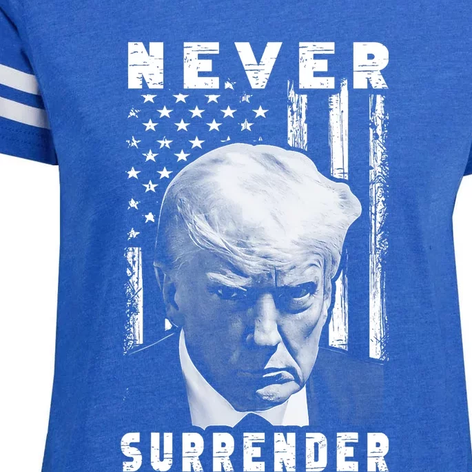 Trump Mug Shot Donald Trump Mug Shot Never Surrender Pro Trump Enza Ladies Jersey Football T-Shirt