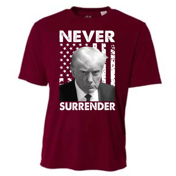 Trump Mug Shot Donald Trump Mug Shot Never Surrender Trending Design Cooling Performance Crew T-Shirt