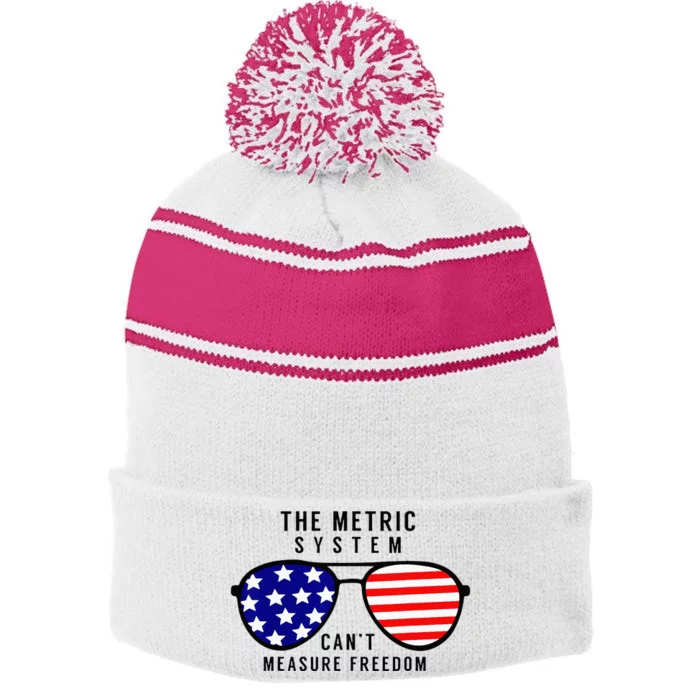 The metric system can't measure FREEDOM Stripe Pom Pom Beanie