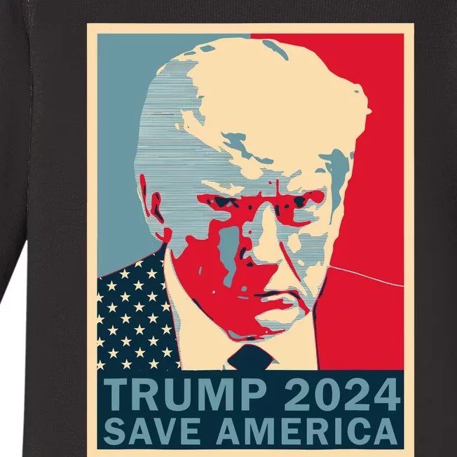 Trump Mug Shot 2024 Save America Trump Baby Long Sleeve Bodysuit