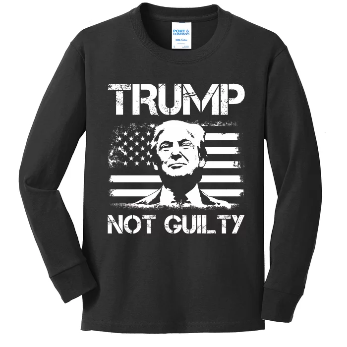 Trump Mug Shot, Trump Not Guilty Pro Trump Supporter Kids Long Sleeve Shirt