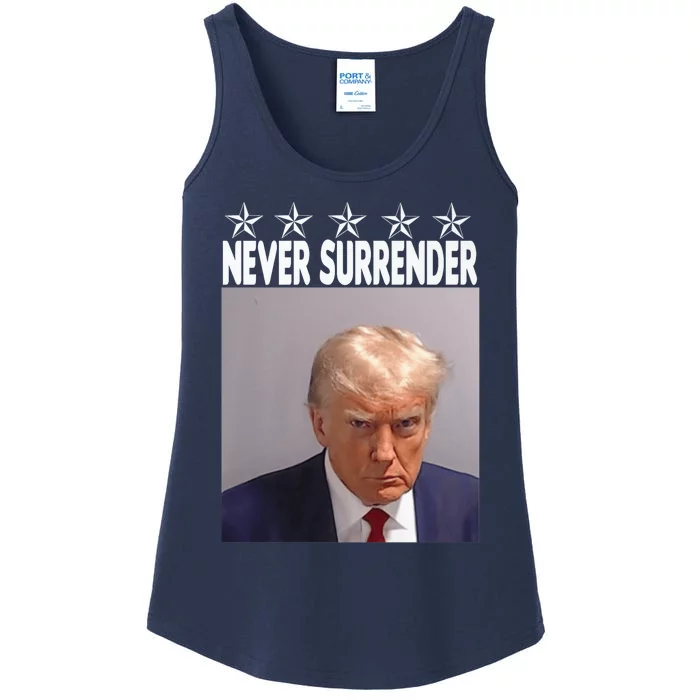 Trump Mug Shot Shirt - Never Surrender -Pro Trump 2024 Ladies Essential Tank