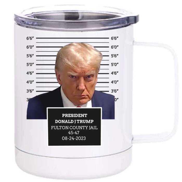 Trump Mug Shot President Donald J Trump Mugshot 2023 Funny Gift Front & Back 12oz Stainless Steel Tumbler Cup