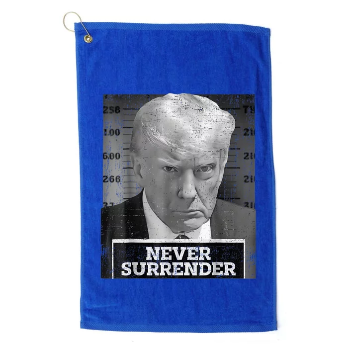 Trump Mug Shot - Donald Trump Mug Shot - Never Surrender Platinum Collection Golf Towel