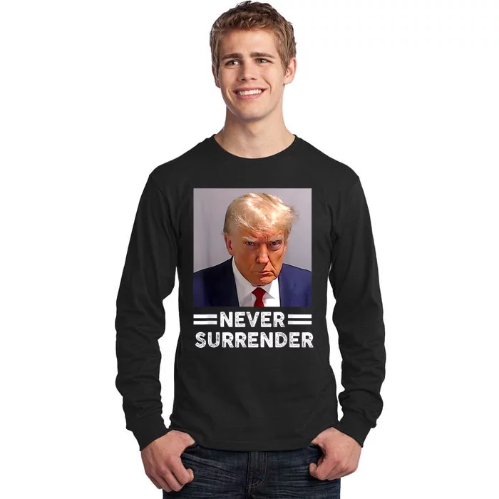 Trump Mug Shot Never Surrender Trump Vote 2024 Pro Trump Tall Long Sleeve T-Shirt