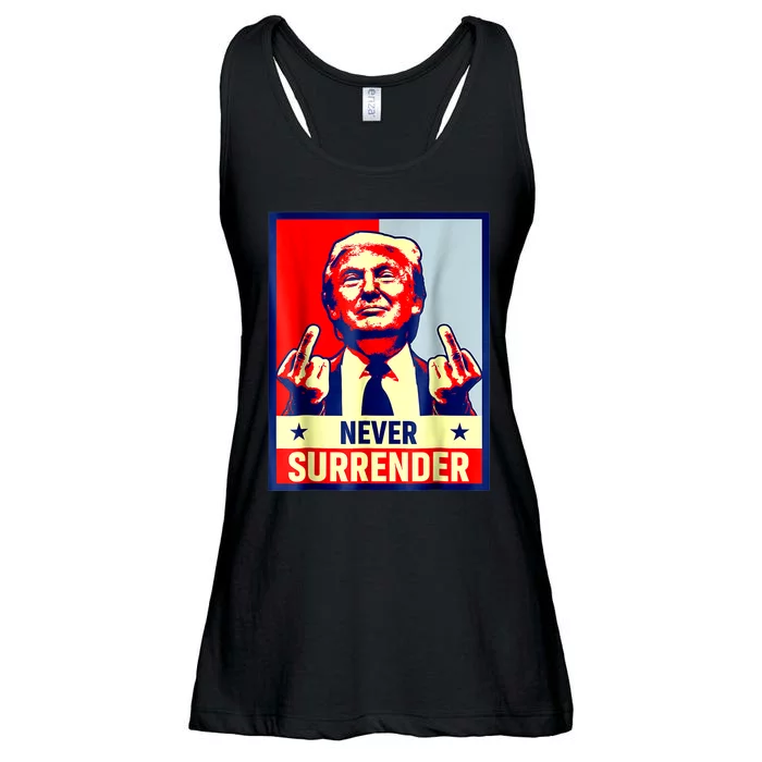 Trump Mug Shot Donald Trump Mug Shot Never Surrender Ladies Essential Flowy Tank