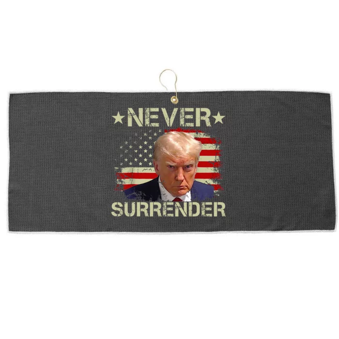 Trump Mug Shot Never Surrender Pro Trump American Flag Large Microfiber Waffle Golf Towel