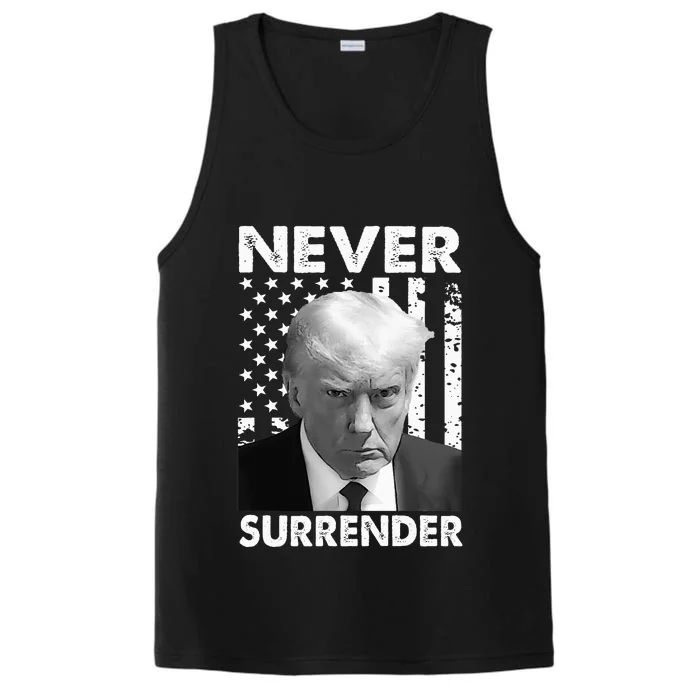 Trump Mug Shot Donald Trump Mug Shot Never Surrender Performance Tank