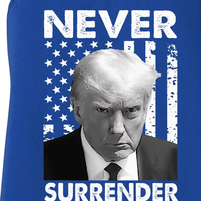 Trump Mug Shot Donald Trump Mug Shot Never Surrender Women's Racerback Tank