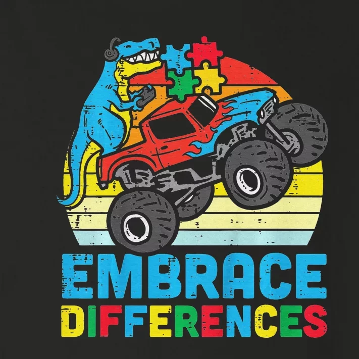 Trex Monster Truck Embrace Differences Autism Awareness Toddler Long Sleeve Shirt